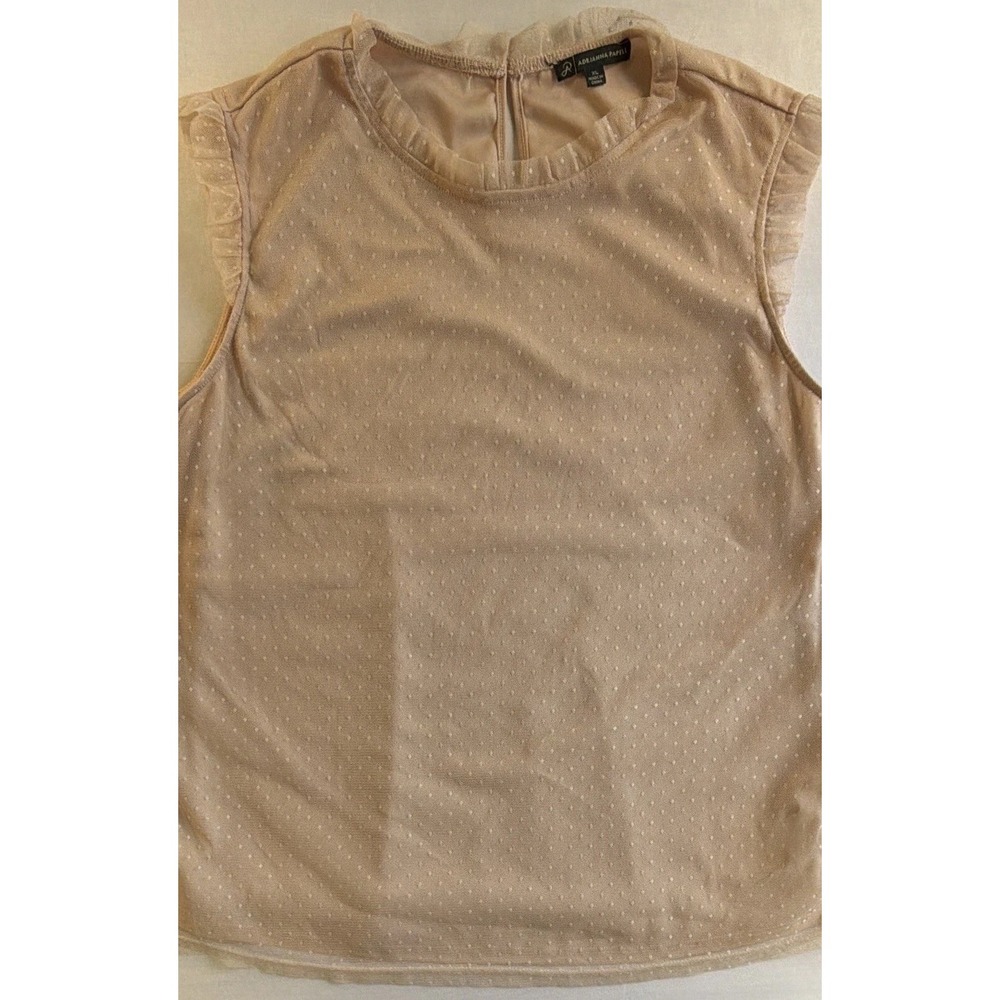 Adrianna Papell Top XL Tank Pink Keyhole Textured Blouse Dot Ruffle Women's